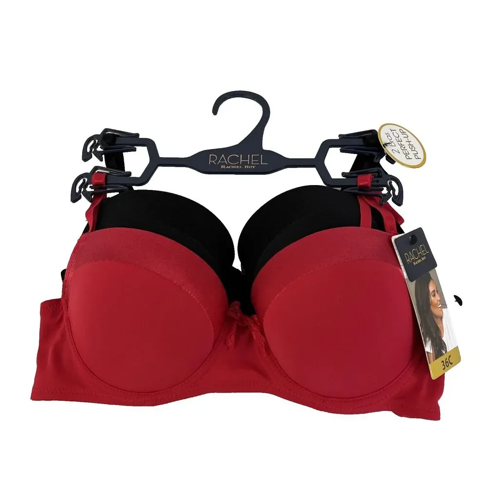 New Women’s Rachel Roy 2 Pack Perfect Push Up‎ Bra Sz 36C Black Red NWT